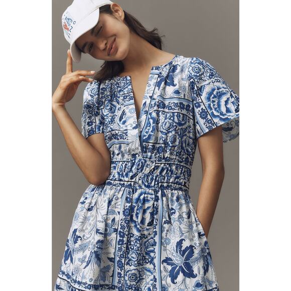 nwt by ANTHRPOLOGIE sz 3X Somerset Maxi Dress Blue White Floral Motif - Picture 2 of 3